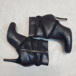 Cole Haan Nike Air Black Leather Strappy Dressy Office Stiletto HIgh Heel Boot 7